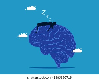 The brain is ineffective. Businesswoman sleeping on brain. Vector