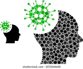 Collaje de vectores de infección cerebral de pequeños círculos de diferentes tamaños y colores. Los círculos pequeños se componen en un collage de vectores de infección cerebral. Concepto de diseño de vector abstracto.