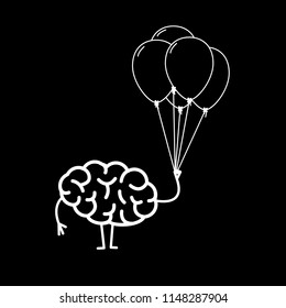 Brain with inflatable balloons, Vector concept creative free mind | flat design linear infographic icon white on black background