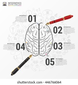 Brain infographic concept with pen. Vector illustration