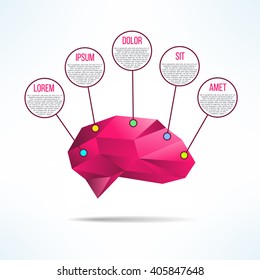 Brain infographic low-poly design. Human brain infographics template. Brainstorming diagram. Rectangular brain shape.