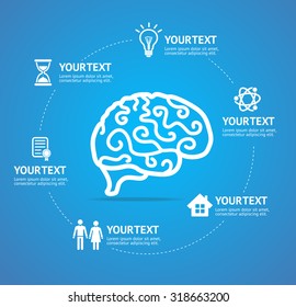 Brain Infographic Report Template With Data Icons And Elements. Vector Illustration