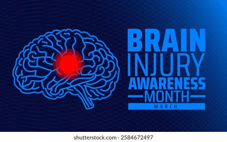 Brain Injury Awareness Month blue color technology concept background banner or poster design template. observed every year in March. Holiday concept. Use to any Template, card, poster, placard.