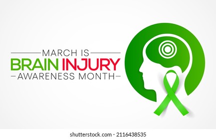 Brain Injury awareness month (TBI) is observed every year in March, is a disruption of the normal function of the brain that can be caused by a blow, bump or jolt to the head. vector illustration