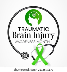 Brain Injury awareness month (TBI) is observed every year in March, is a disruption of the normal function of the brain that can be caused by a blow, bump or jolt to the head. vector illustration