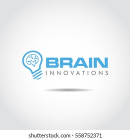 Vorlage für Brain Innovations Logo. Gehirn und Lampenid Konzept. Vektor Illustrator eps.10