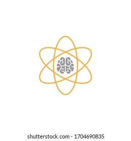brain inside atom icon. Intellect, phsychology, knowledge simple pictogram isolated on white. flat vector illustration. Creative smart brain tech logo