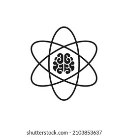 brain inside atom icon. Intellect, phsychology, knowledge simple pictogram isolated on white. flat vector illustration. Creative smart brain tech logo