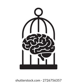 Un cerebro dentro de una jaula de pájaros que simboliza el confinamiento y el pensamiento restringido