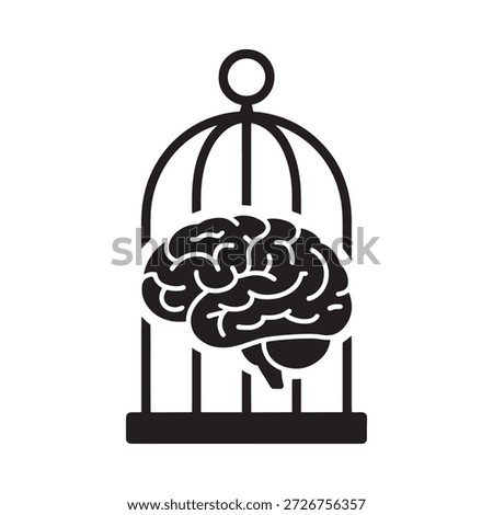 A brain inside a birdcage symbolizing confinement and restricted thought