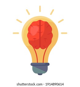 
Brain inside a bulb, trendy flat icon of brainstorming 