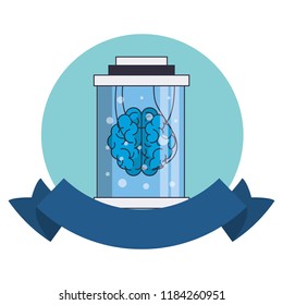 Brain inside flask round emblem