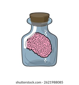 Brain inside glass jar. Alchemical experiment. Ancient spells. Witch's vessel