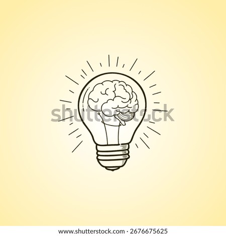 Brain inside a glowing light bulb, representing a creative idea or genius mind