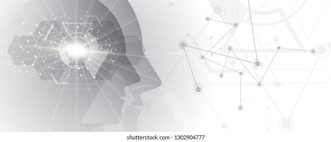 Brain Inside Head Of Human Artificial Intelligence Digital Wireframe Dot Vector Illustration