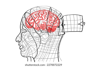 Brain inside a head shaped bird cage