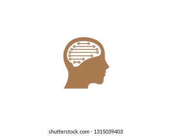 Brain inside the head a technology style for logo design illustration on white background