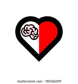 Brain Inside Heart in Easy and Simply Drawing on White Background.