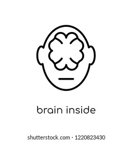brain inside human head icon. Trendy modern flat linear vector brain inside human head icon on white background from thin line Human Body Parts collection, outline vector illustration