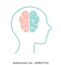 brain inside human head line style icon design, Mental health mind science intelligence idea medical and education theme Vector illustration
