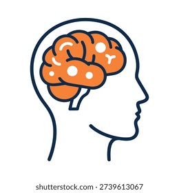 A brain inside a human head in profile