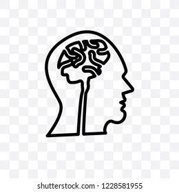 Brain inside human head vector linear icon isolated on transparent background, Brain inside human head transparency concept can be used for web and mobile