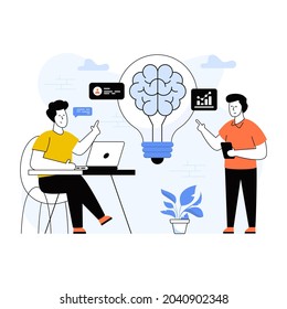 Brain inside light bulb, concept of brainstorm flat illustration 