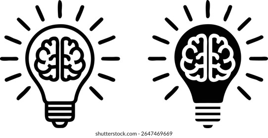 Brain Inside Light Bulb Icon – Innovation and Intelligence Concept Vector Illustration