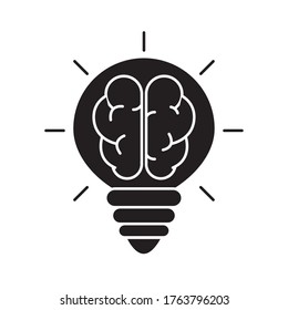brain inside light bulb silhouette style icon design, Innovation idea and creativity theme Vector illustration