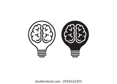 Brain inside lightbulb creativity icon set Vector