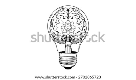 Brain inside lightbulb sketch idea solution thinking process intelligence mechanism gear concept