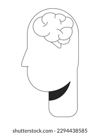Brain inside minimalistic human head flat line black white vector concept. Mental health. Editable cartoon style icon. Simple isolated outline spot illustration for web graphic design and animation