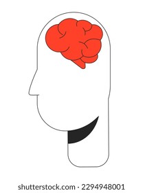 Brain inside minimalistic human head flat line color vector concept. Mental health. Editable lineart icon on white. Simple outline cartoon style spot illustration for web graphic design and animation