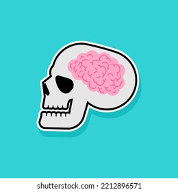 Brain inside skull Cartoon. Vector illustration