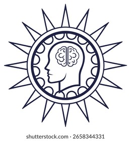 Brain inside of sunburst with subtle gradient glow minimalist design illustration