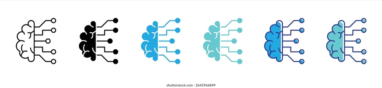 conjunto de ícones de circuitos integrados cerebrais. contendo IA embodying, rede neural, essência de computação inteligente, linha fina de aprendizagem profunda e símbolo de ícone de estilo de cor sinal.