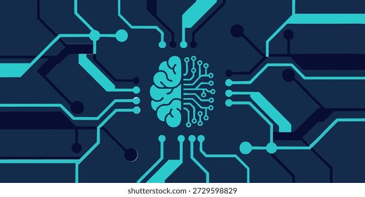 Un cerebro integrado en una placa de circuito vista directamente desde arriba en una configuración tecnológica