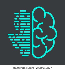 Brain of intelligence Vector Line Icon. Face Recognition, Android, Humanoid Robot, Thinking Machine. Editable Stroke, technology  concept