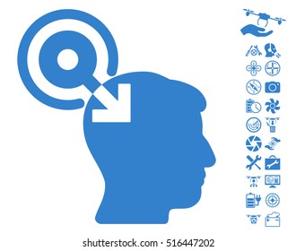 Brain Interface Plug-In icon with bonus airdrone service clip art. Vector illustration style is flat iconic symbols on white background.