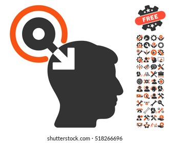 Brain Interface Plug-In icon with bonus configuration pictograph collection. Vector illustration style is flat iconic orange and gray symbols on white background.