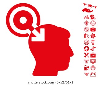 Brain Interface Plug-In icon with bonus nanocopter tools pictograms. Vector illustration style is flat iconic symbols on white background.