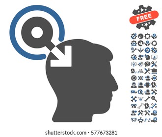 Brain Interface Plug-In icon with bonus options pictures. Vector illustration style is flat iconic cobalt and gray symbols on white background.