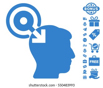 Brain Interface Plug-In icon with free bonus images. Vector illustration style is flat iconic symbols, cobalt color, white background.