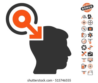 Brain Interface Plug-In pictograph with bonus uav service symbols. Vector illustration style is flat iconic symbols on white background.