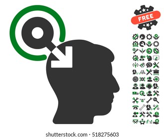 Brain Interface Plug-In pictograph with bonus settings symbols. Vector illustration style is flat iconic green and gray symbols on white background.