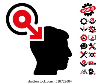 Brain Interface Plug-In pictograph with bonus options pictograph collection. Vector illustration style is flat iconic intensive red and black symbols on white background.