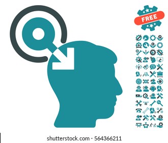 Brain Interface Plug-In pictograph with bonus tools clip art. Vector illustration style is flat iconic soft blue symbols on white background.