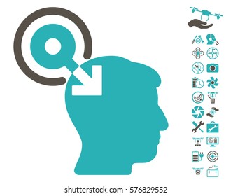 Brain Interface Plug-In pictograph with bonus copter service pictograph collection. Vector illustration style is flat iconic grey and cyan symbols on white background.