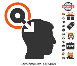 Brain Interface Plug-In pictograph with free bonus pictograph collection. Vector illustration style is flat iconic symbols, orange and gray colors, white background.