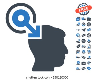 Brain Interface Plug-In pictograph with free bonus icon set. Vector illustration style is flat iconic symbols, smooth blue colors, white background.